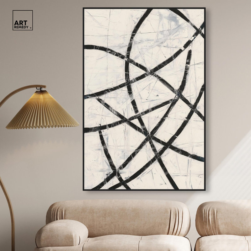 Décoration murale Intersecting Lines I Canvas Line par Art Remedy, H 55 po x l 37 po, Noir, Cadre flottant
