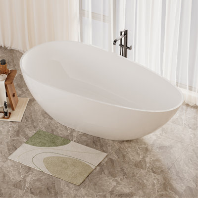 Baignoire autoportante à surface solide, baignoire autoportante en résine de pierre de luxe fabriquée à la main avec trop-plein et bonde escamotable