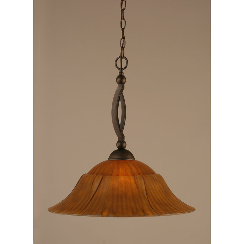 Bow Chain Hung Pendant Glass, Brushed Nickel, 20", Tiger Glass