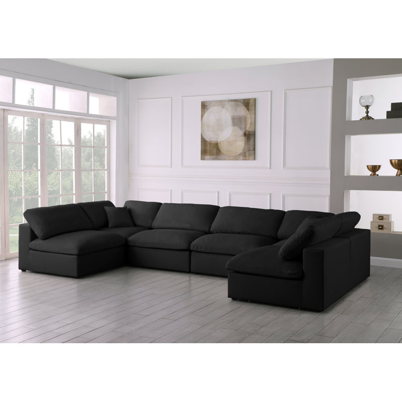 Burrows Upholstered U-Shaped Sectional Reversible, Black Linen Textured Fabric