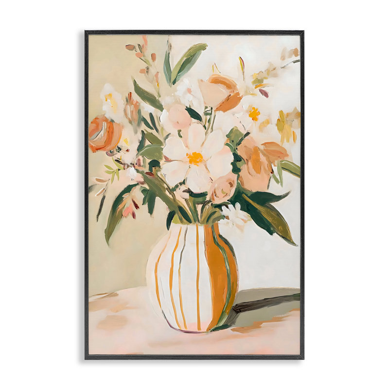 Vase rose pêche avec giclée encadrée, design par Creative Studio, H 18 po x l 12 po, Giclée encadrée noir minuit