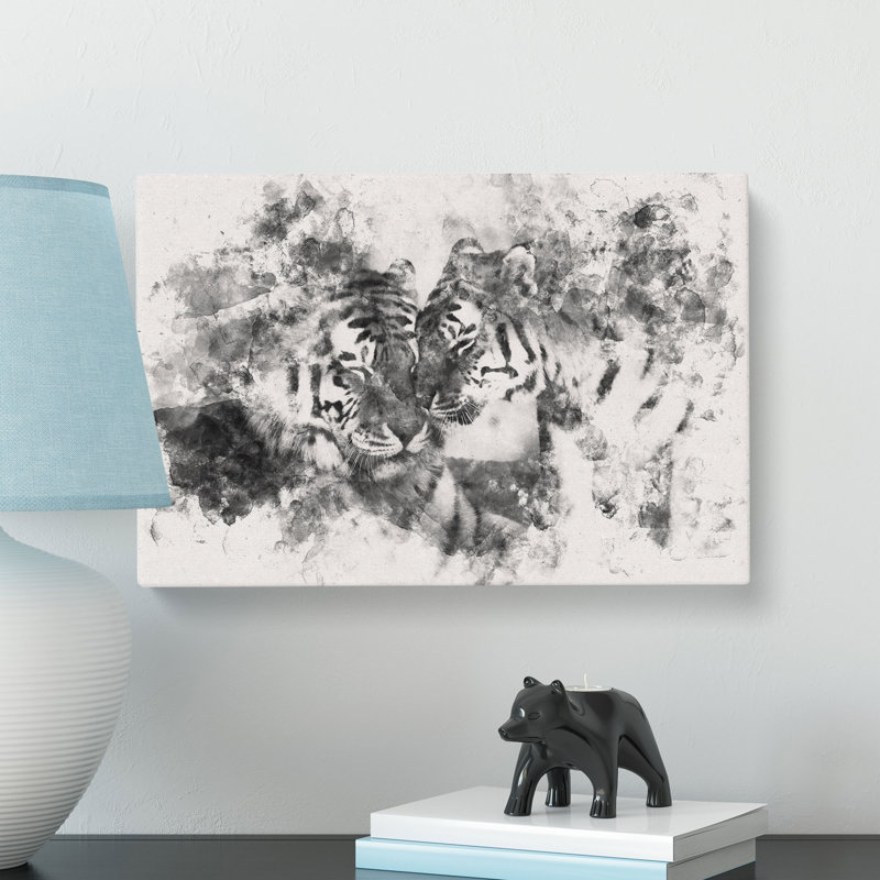 Two Snuggling Tigers - Wrapped Canvas Print, 35cm H x 50cm W x 3cm D