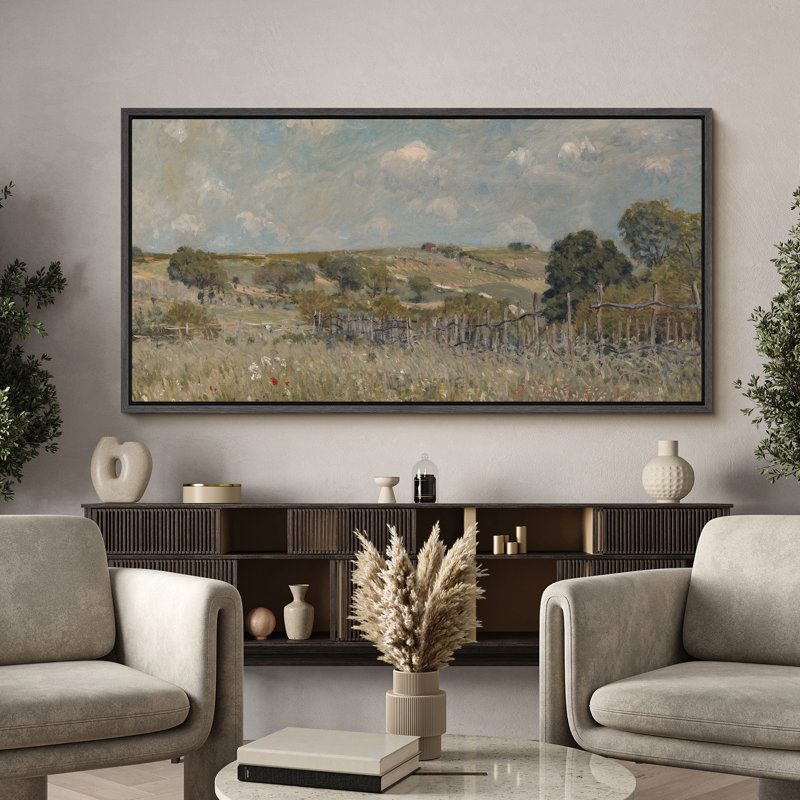 Paysage champêtre de sérénité, art moderne, H 30 po x l 60 po, Noir, noir, noir, noir