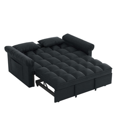 Everly Quinn Loveseats Sofa Bed with Pull-out Bed,Adjsutable Back-Black
