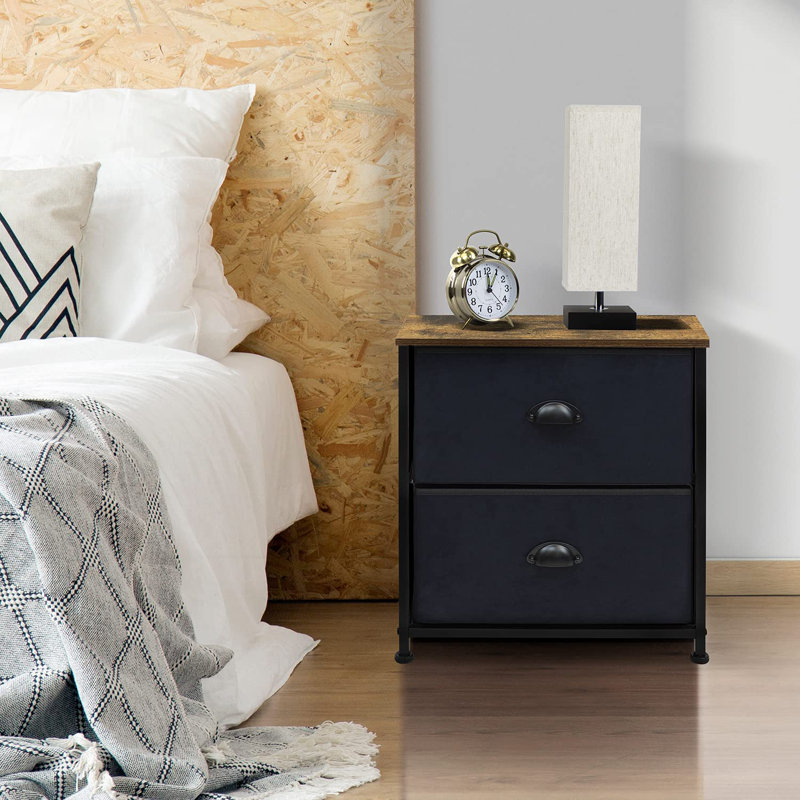 Industrial Black Vertical Nursery Nightstand with Extra Deep Drawer