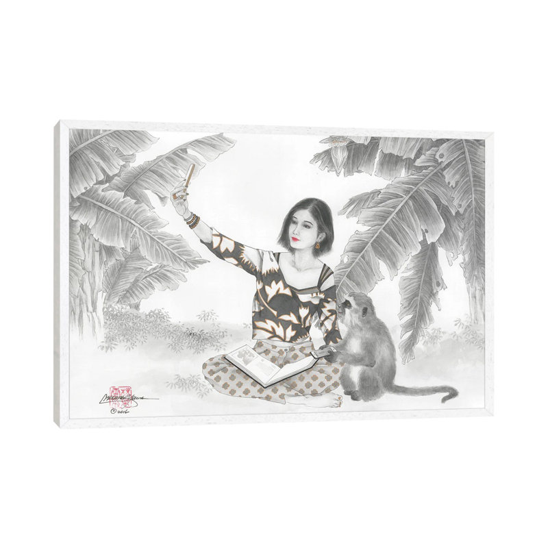 Monkey BFF - Painting on Canvas, 101.6 cm H x 66.04 cm W, White Framed