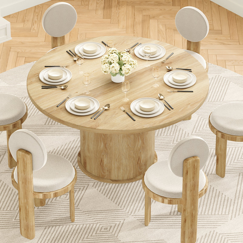 2 Pieces Top 110CM Round Dining Table for 6 Person, Natural