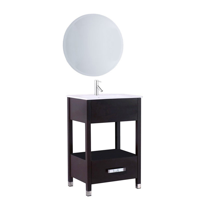 Rouen 24 " W Freestanding Standard Free Standing 1 Single Vanity Bathroom Vanity With Ceramic Top with Mirror