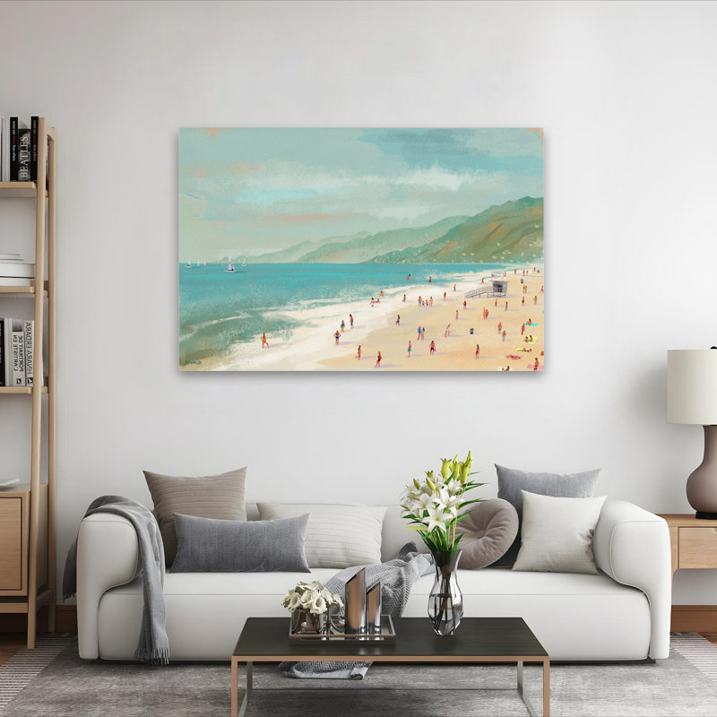 Santa Monica Beach - paysages côtiers, plages, océan, art de la Californie, H 40 po x l 60 po
