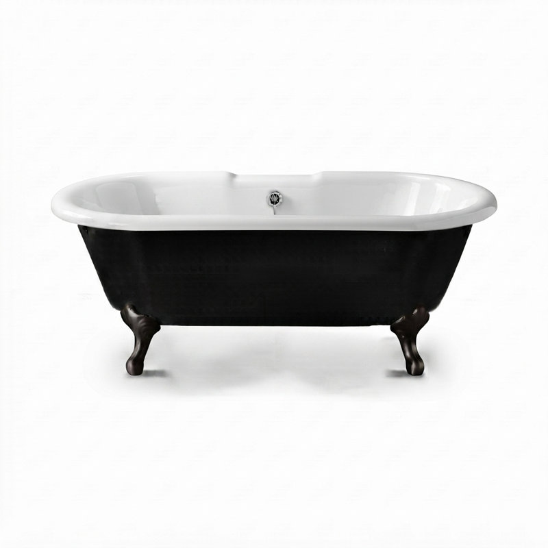 The Black and White 66 in. Double Ended Clawfoot Acrylic Tub with 7 in. Deck Mount Faucet Holes, Oil Rubbed Bronze