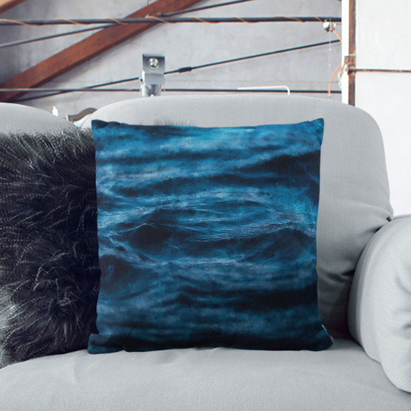 Dark Water In Blue Square Throw Cushion, 55cm H x 55cm W x 20cm D, Stone