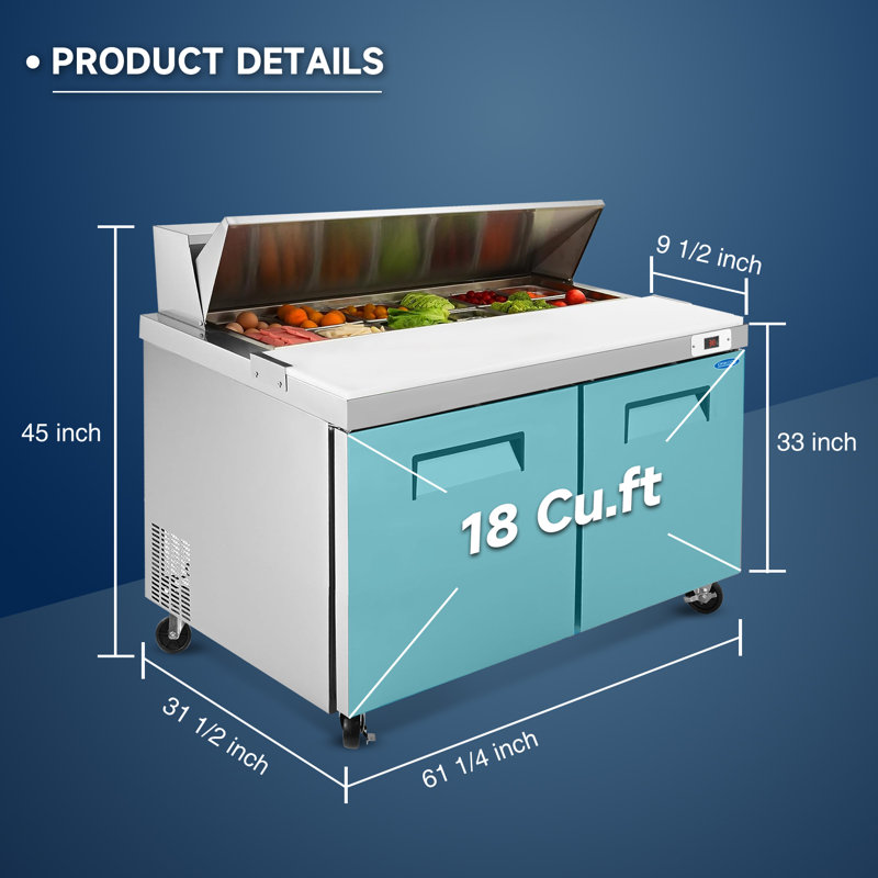 Réfrigérateur de table de préparation à sandwich et à salade Fennel 60 pouces avec planche à découper, entreposage au froid, certifié ETL