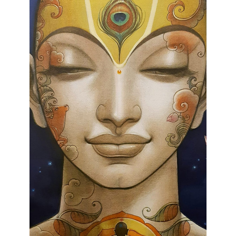 "Satchitananda Inner Meditation Mixed Media", peinture sur toile - art spirituel contemporain de 30 po x 30 po par Sukanta Das