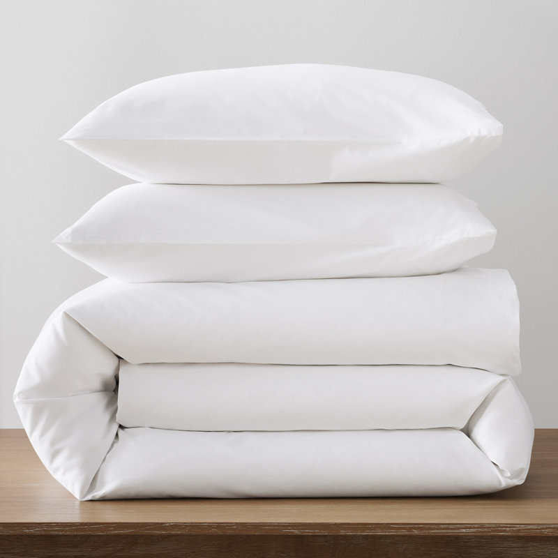 Coyer Classic Cotton Percale Duvet Cover Set, White, King / Cal King Duvet Cover + 2 Pillow Shams