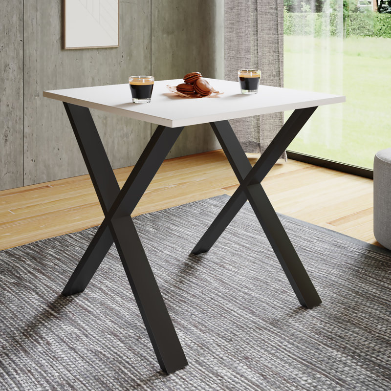Alwilda Metal Base Dining Table, Black, 76cm H x 80cm W x 50cm D, White