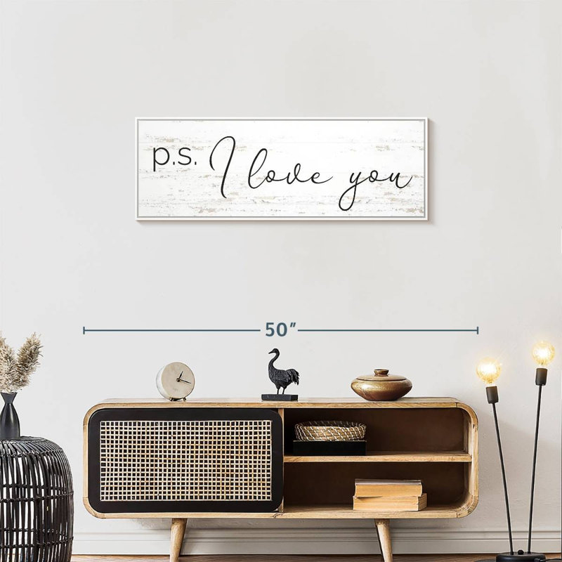 P.S. I Love You, typographie, Cadre flottant blanc, 37 po x 13 po