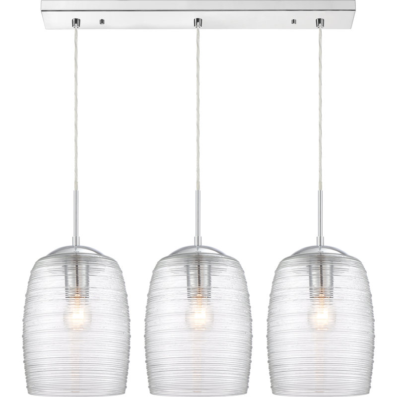 Luminaire suspendu linéaire pour îlot de cuisine 3 lumières Zambrano, Chrome poli, H 16,5 po x l 30,75 po x P 8,75 po