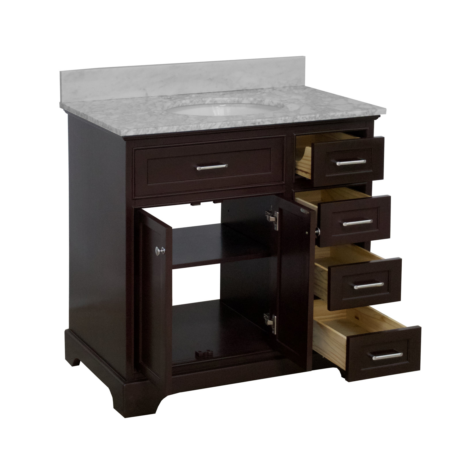36'' Single Bathroom Vanity, Chocolate, Carrara Marble