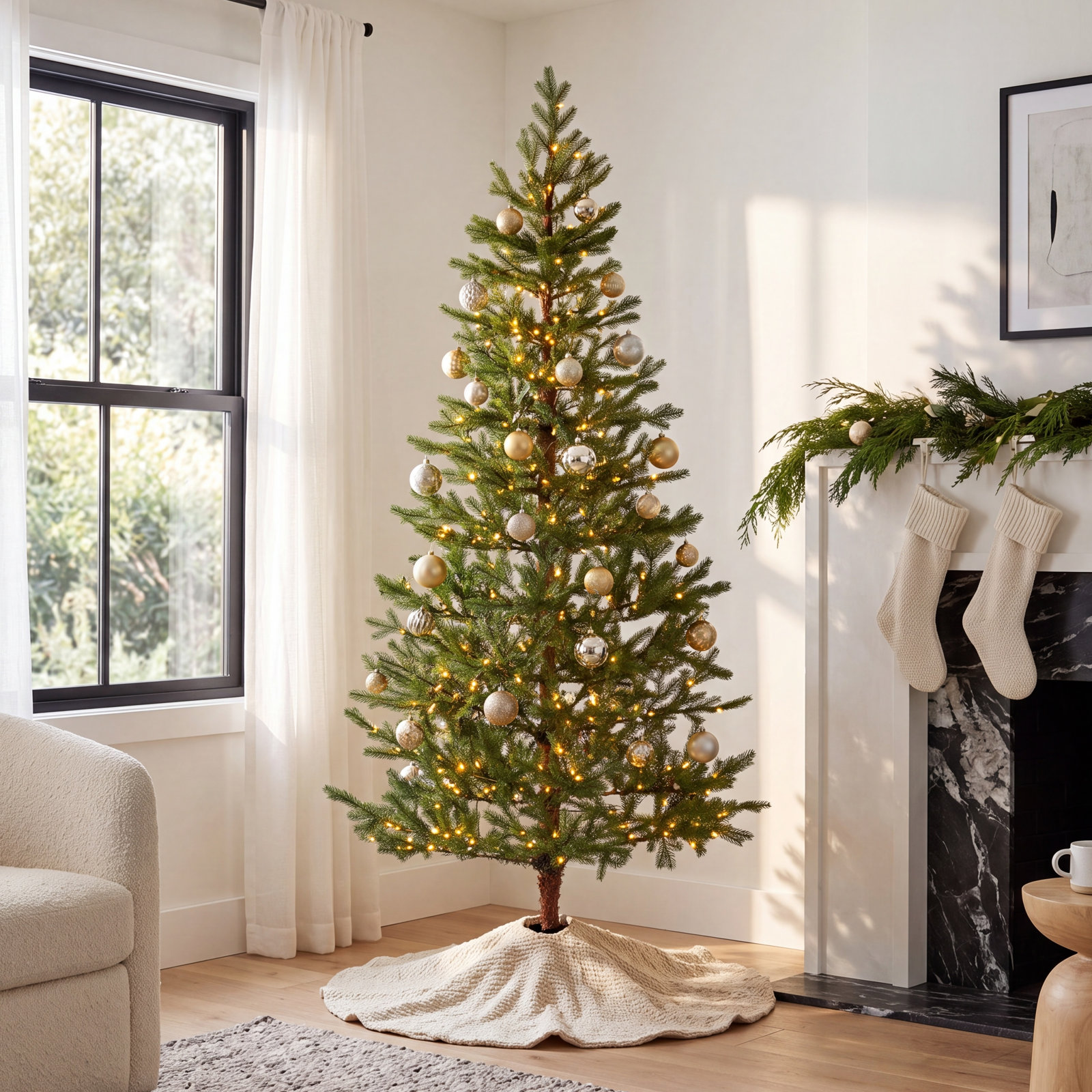 Gerrold Lighted Artificial Pine Christmas Tree, 7.5'