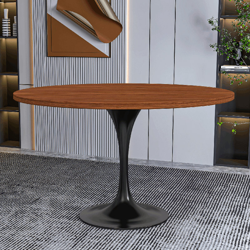 Heatherton 48" Round Dining Table with MDF Top Kitchen Table and Black Stainless Steel Pedestal Base Seats 2-6 Person