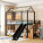 Twin Over Twin Metal Bunk Bed, Metal Housebed With Slide And Storage Stair-280607348