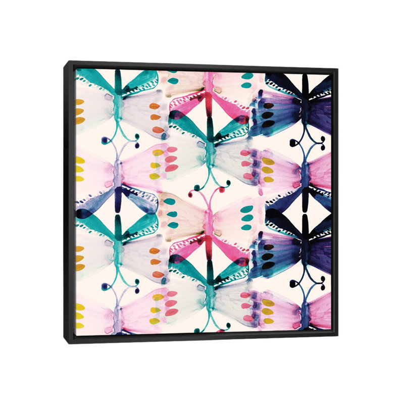 « papillon des ailes », peinture sur toile tendue, H 18 po x l 18 po x P 1,5 po, Toile avec cadre noir, Pas de tapis