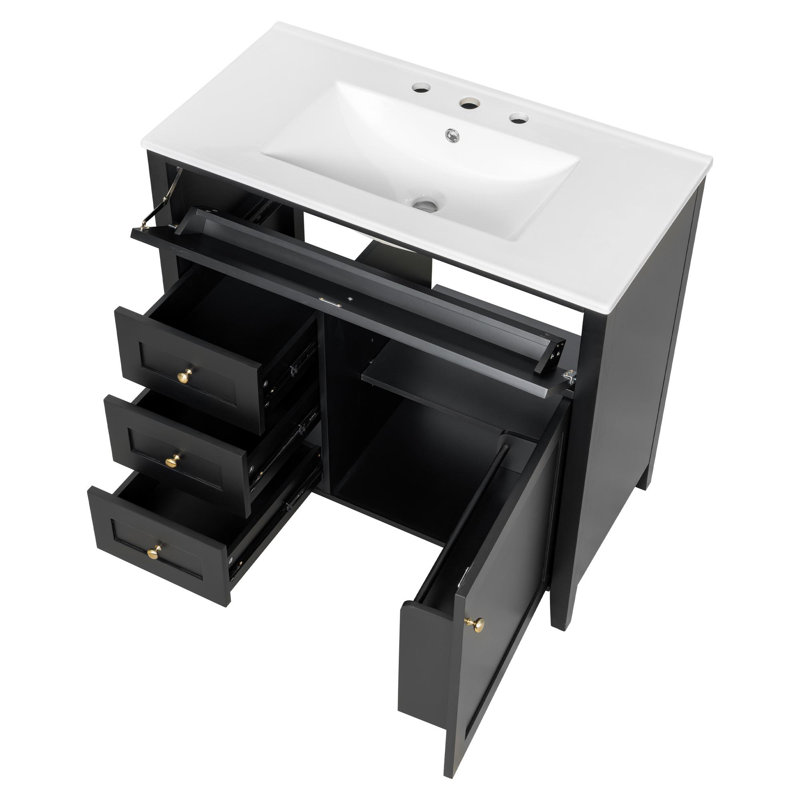 Meuble-lavabo noir 36 po avec lavabo, Noir