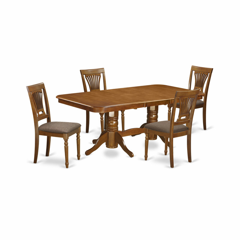 L'ensemble de 5 pièces pour salle à manger pour 4 personnes comprend une table de salle à manger rectangulaire avec rallonge papillon et 4 chaises de salle à manger en tissu de lin, 40 x 78 pouces, brun selle