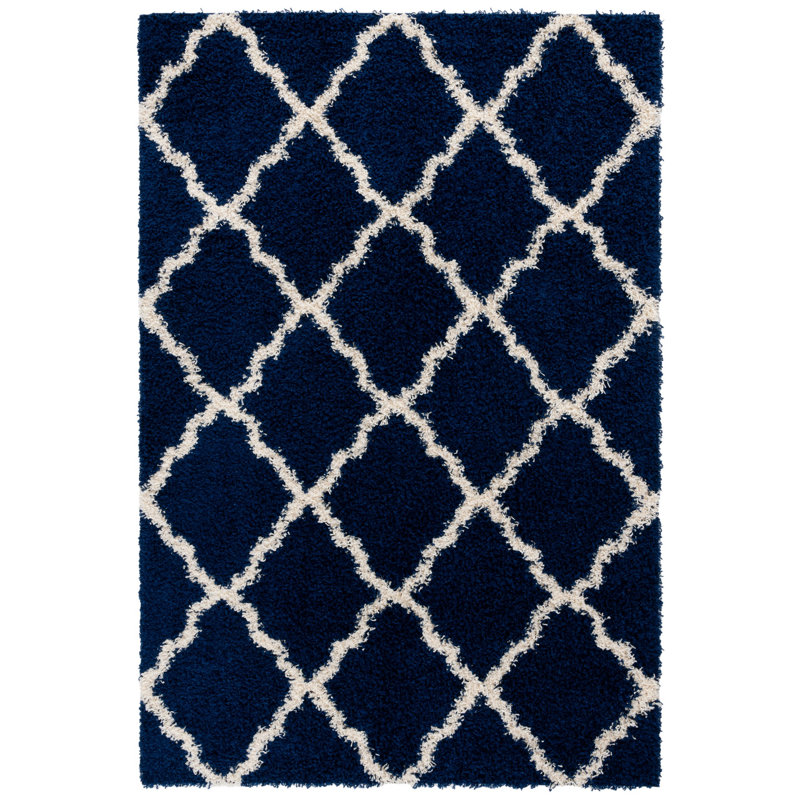 Tapis en polypropylène bleu marine / ivoire, Rectangle 5 pi 1 po x 7 pi 6 po