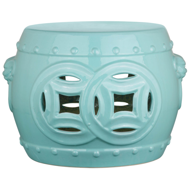 Veer Ceramic Accent Stool, Light Blue