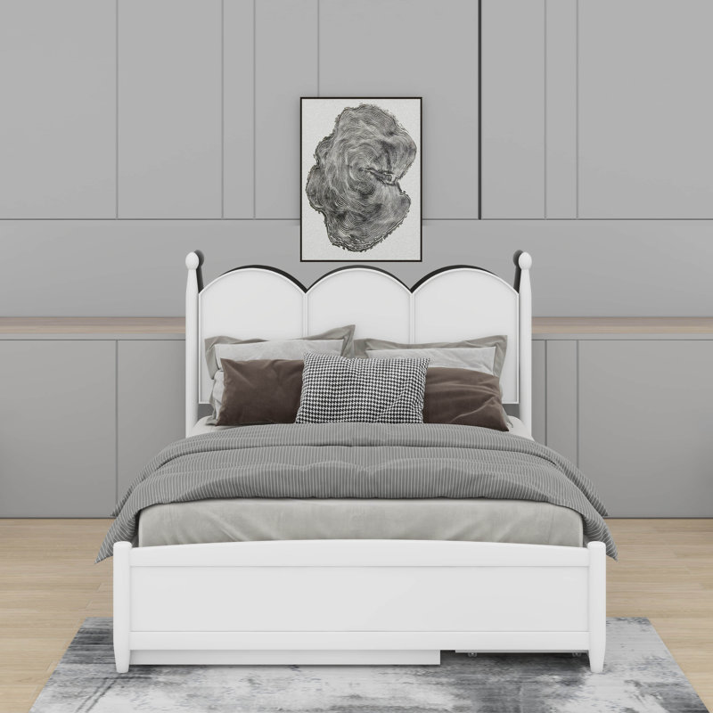Grand lit plateforme avec tiroirs, lit gigogne simple TG, Blanc