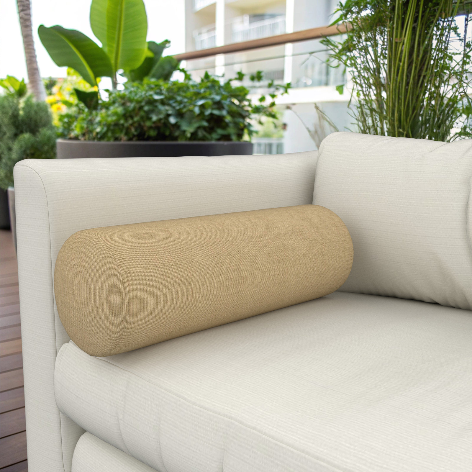 Amala Outdoor/Indoor Bolster Pillow, Canvas Heather Beige