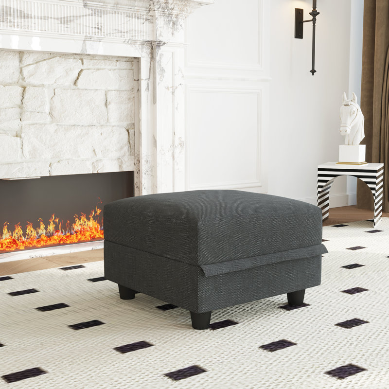 Tomario 25'' Fabric Storage Ottoman, Black