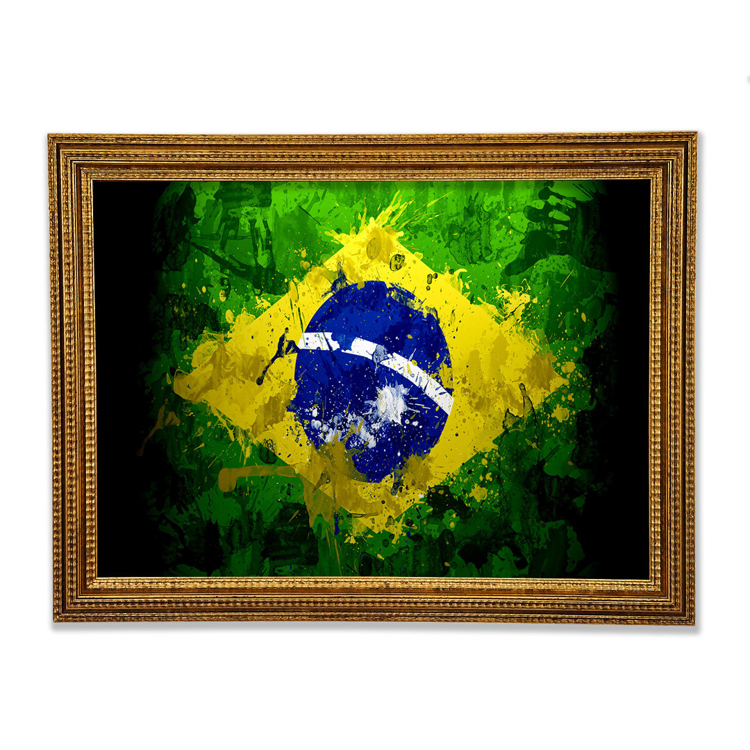 Brasilianische Flagge Grunge Gerahmter Druck