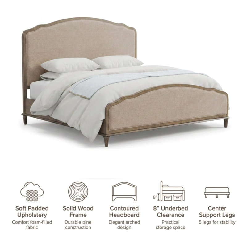 Marlo Solid Wood Arched Headboard Upholstered Bed, King