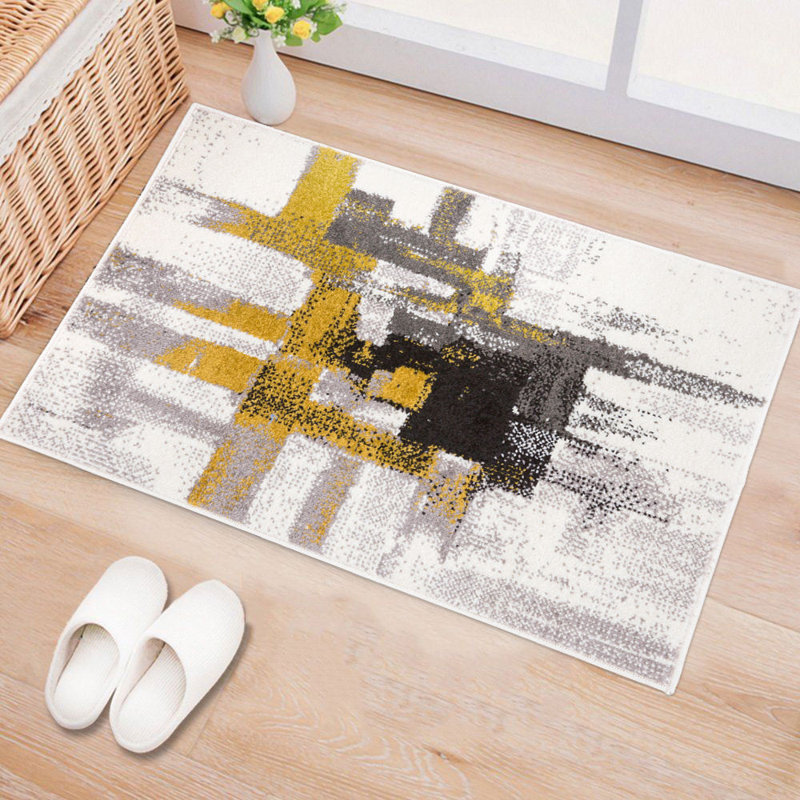 Doucette Abstract Ivory/Gold/Gray Area Rug, Rectangle 2' x 3'