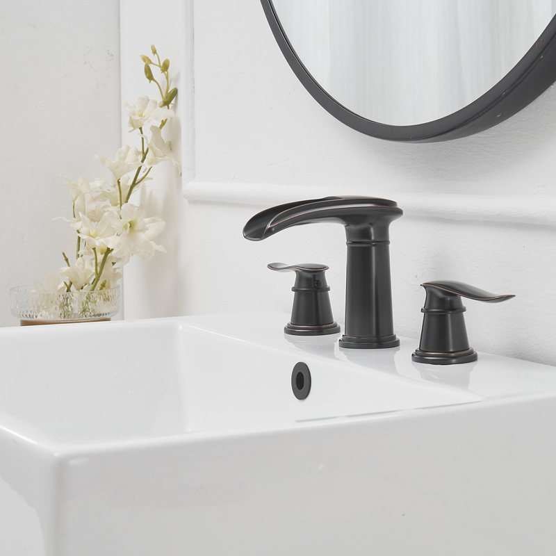 8 In. Waterfall Widespread 2-Handle Bathroom Faucet With Pop-Up Drain Assembly In Spot Resist, Oil Rubbed Bronze