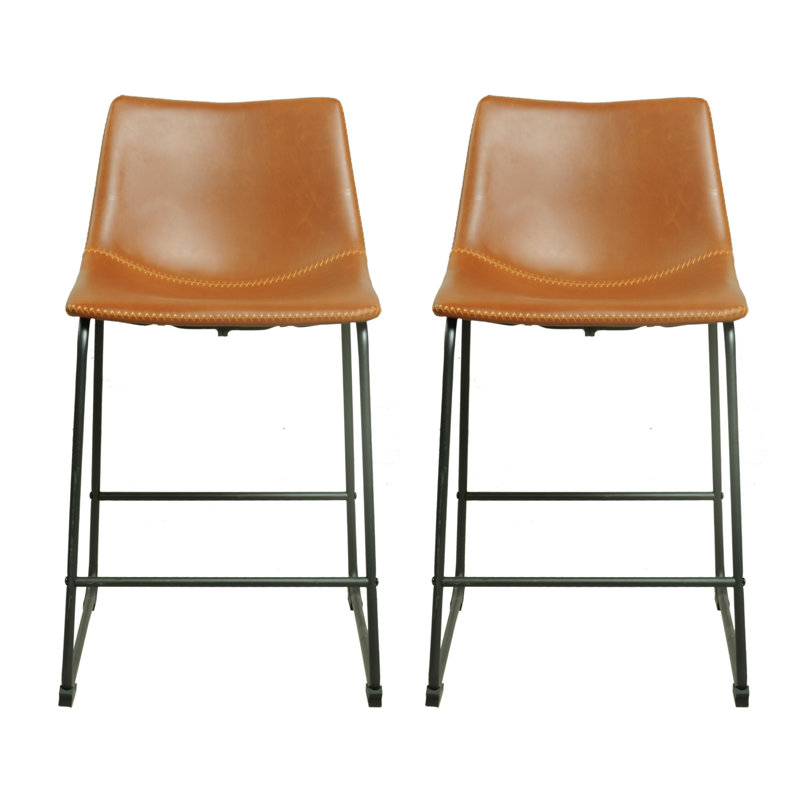 Winding Upholstered Counter Stool with Metal Frame, Tan