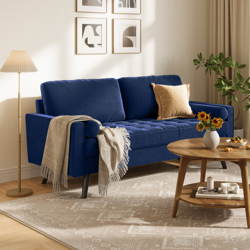 Canapé à accoudoirs carrés en velours 70 po Brumback, Velours marine