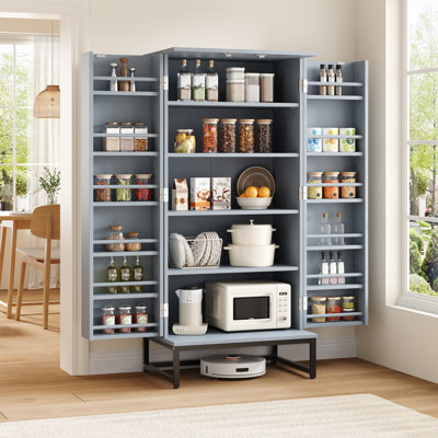 51" Tall Pantry Cabinet with Gold Metal Base – Freestanding Kitchen Storage, Adjustable Shelves, Eco-Friendly Finish
