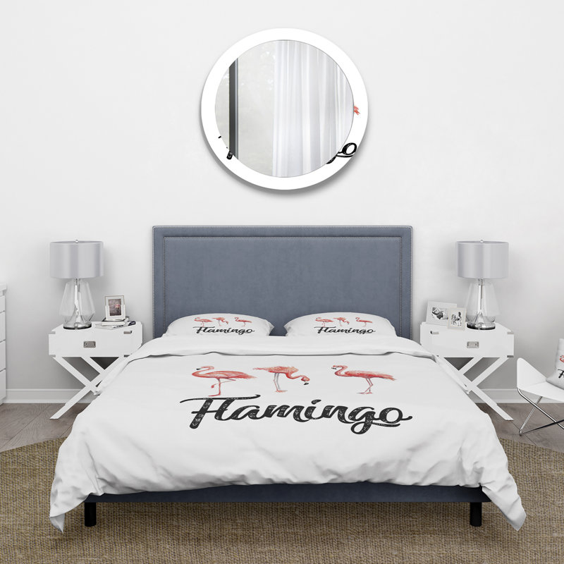 Trois flamants roses - Ensemble de housse de couette Farmhouse - Microfibre de polyester