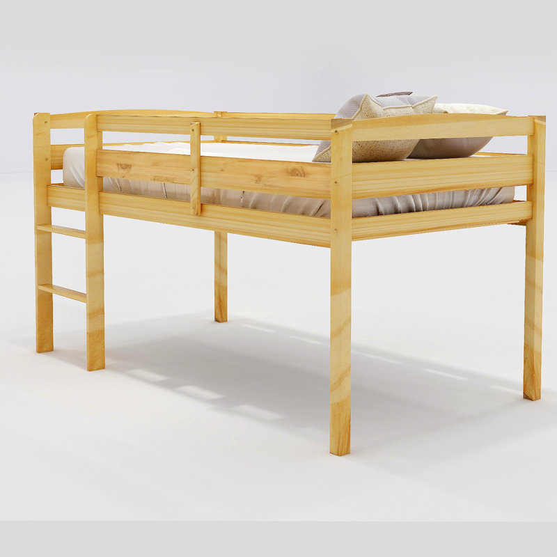 Lit mezzanine bas en bois avec échelle, Noyer