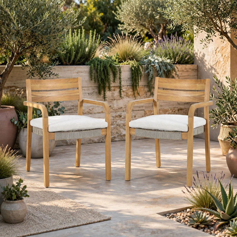 Ensemble de 2 chaises d'extérieur Arina, siège rembourré, osier gris, brun