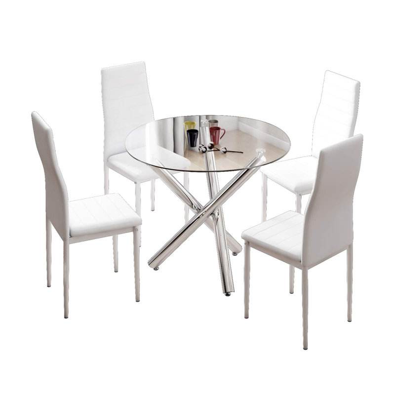 Caniesha 4 - Person Dining Set, White, White