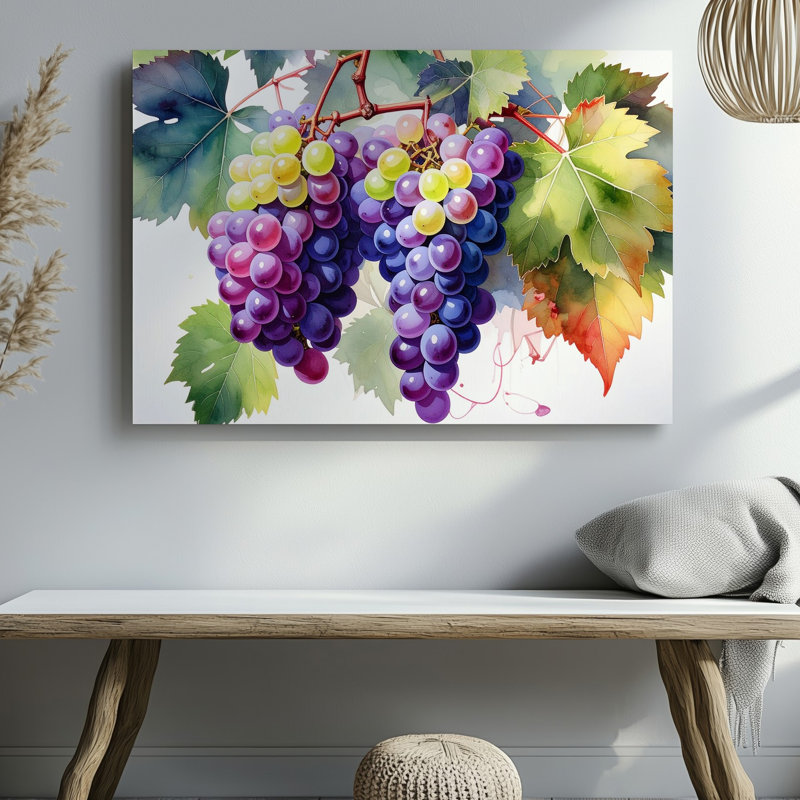 Art mural sur toile, raisins aquarelle éclatants, H 18 po x l 24 po