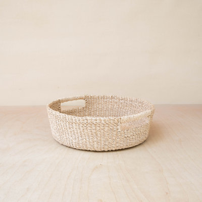 Natural Round Tray with Cutout Handles