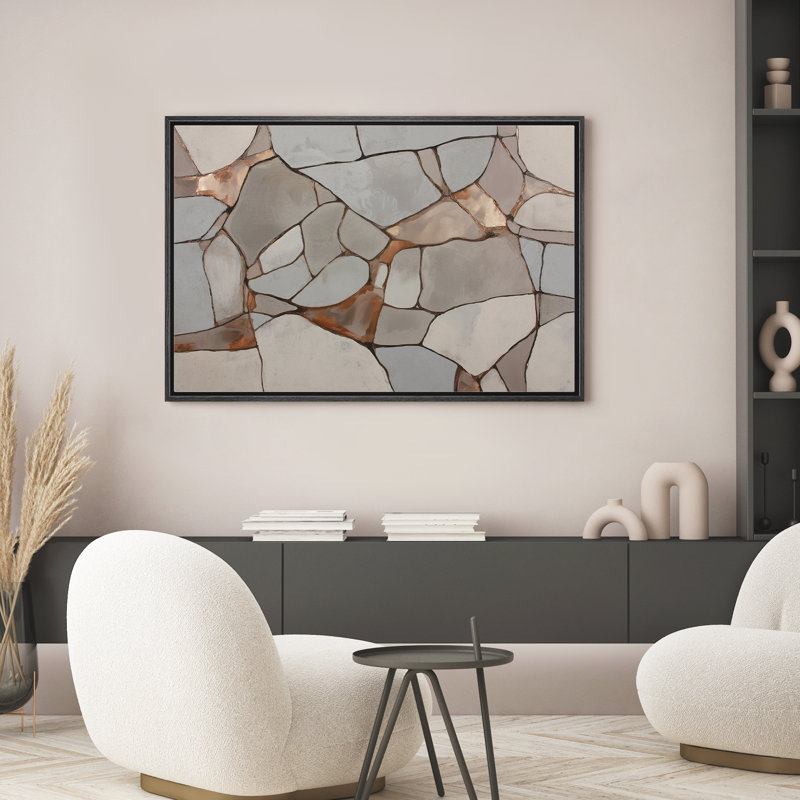Reproduction d'art moderne neutre en mosaïque de pierre abstraite beige pour salon, H 24 po x l 36 po x P 1,5 po, Noir