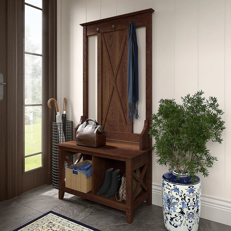 Huckins Hall Tree 32'' Wide with Bench and Shoe Storage, Bing Cherry