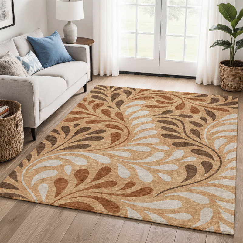 Premium Machine Washable Mayfield AMF2411 Floral Rug, 5' x 7'6", Copper