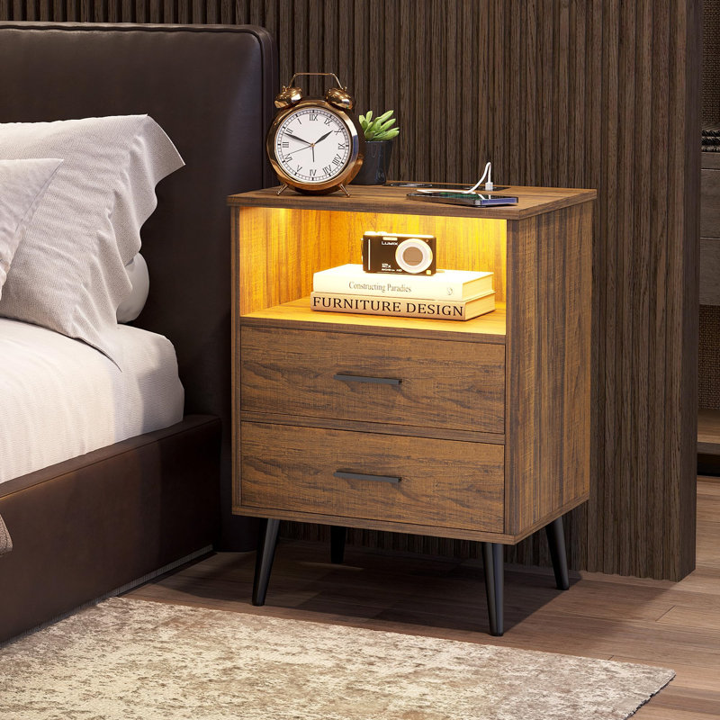 Demyra 45cm W Manufactured Wood Bedside Table, Brown